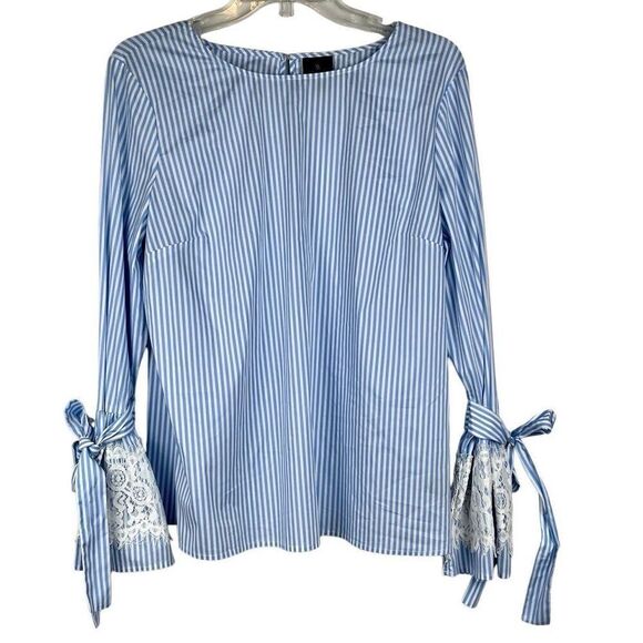 Worthington Stripped Long Lace Tie Bell Sleeve Blouse Large - Picture 1 of 11